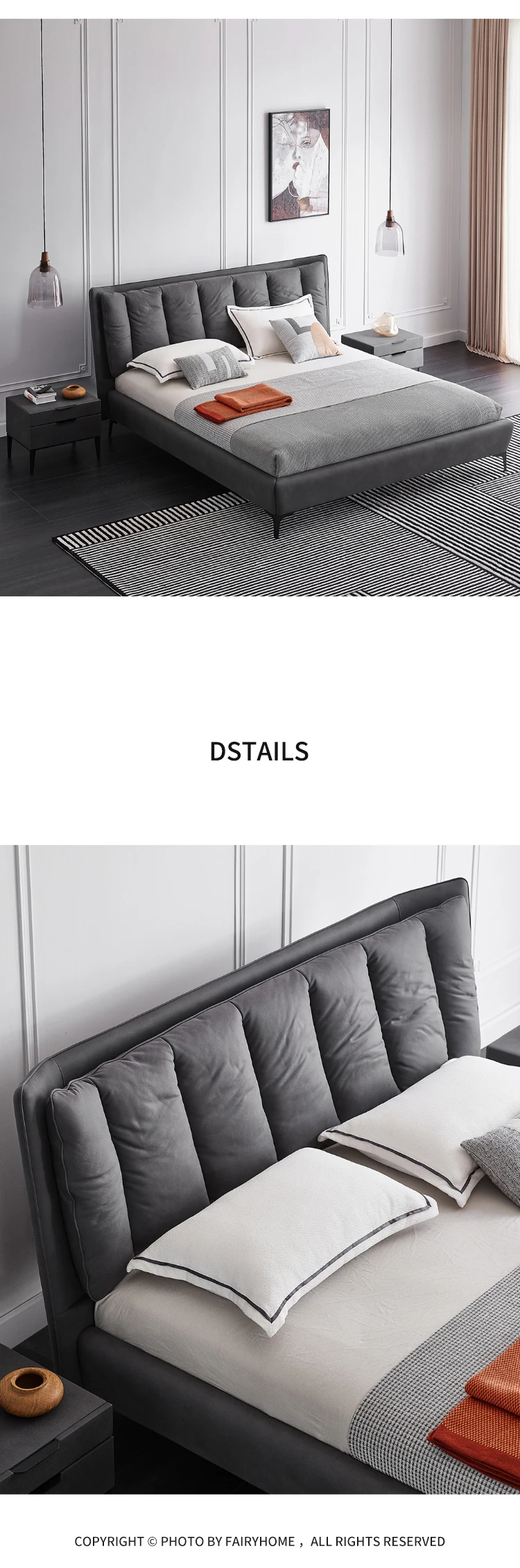 Modern Italian Wood Fabric Grey Tufted Custom King Queen Full Twin Size  Bedroom recamaras Furniture Upholstered Platform Bed