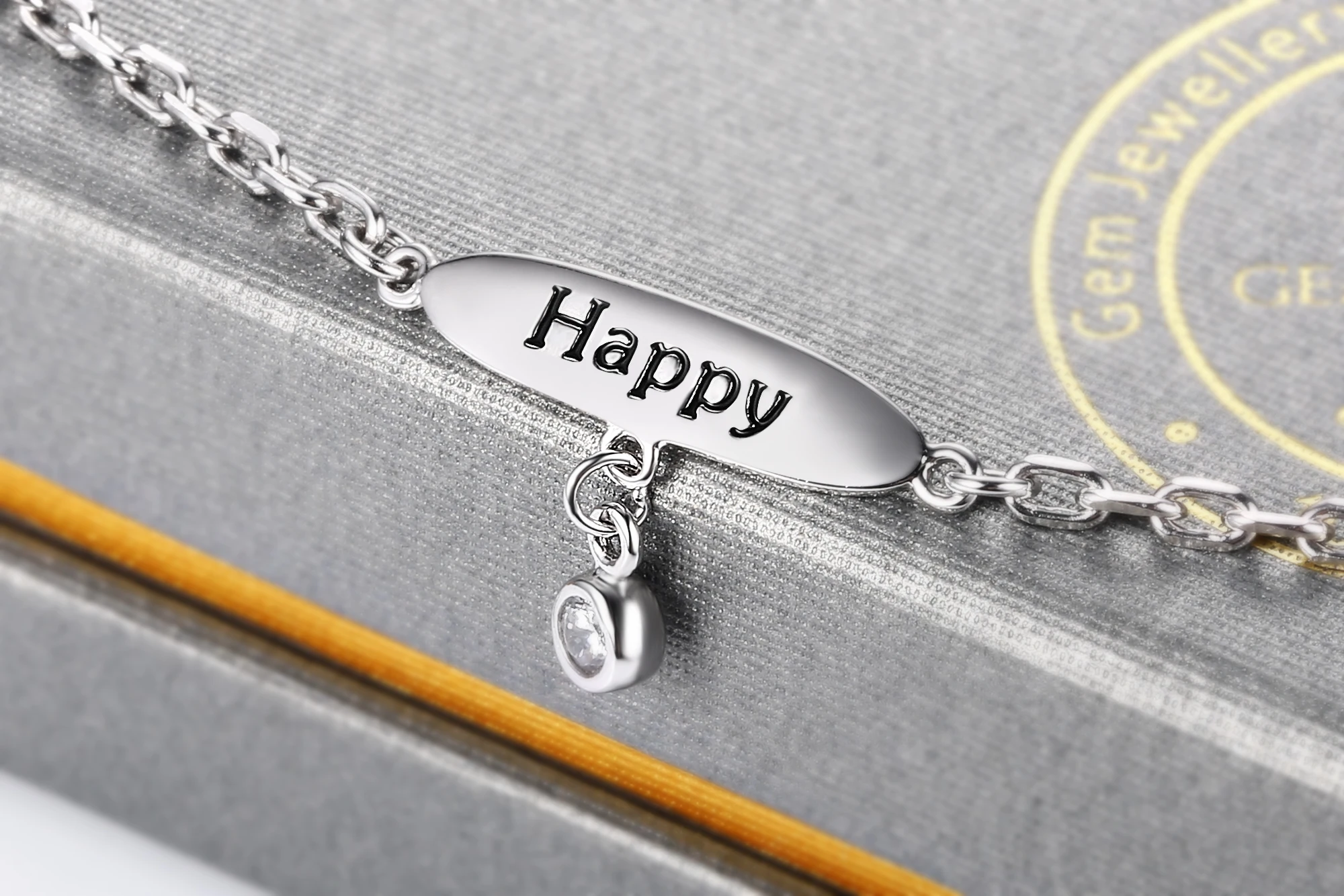 Simple custom 925 Sterling silver Bracelet Girls CZ Bracelet Jewelry women Happy bracelet(图2)