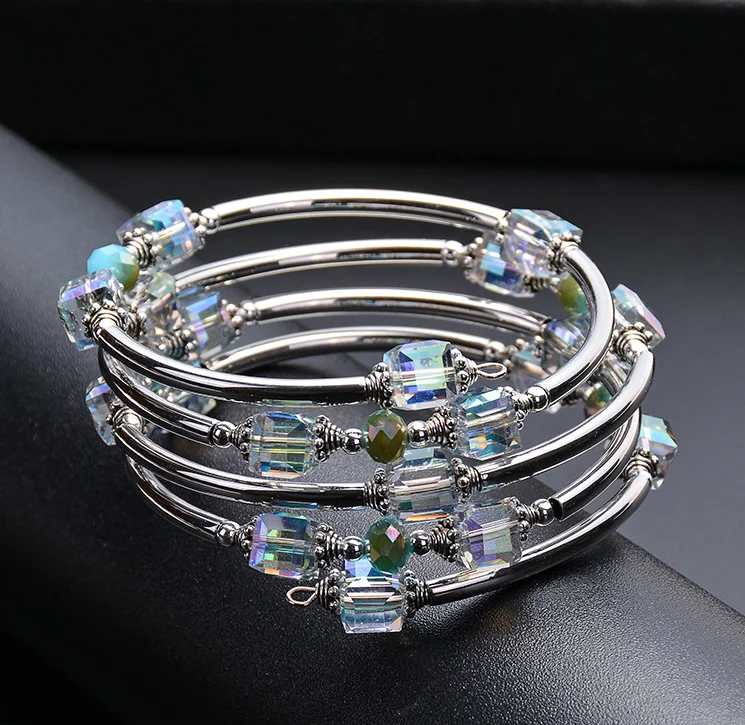 Hynsin Womens Bracelet Creative Design Fashion Jewelry Crystal Genuine Leather Bracelet for Women Lady Female Gift