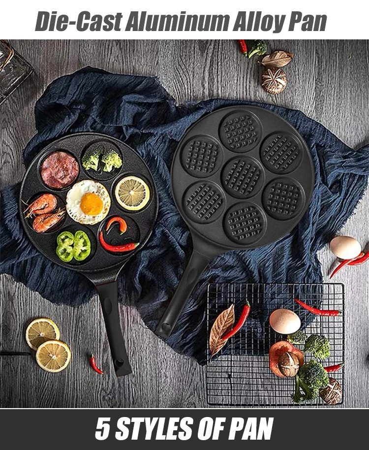 2021 New Baking Custom Logo 7 Hole Die-Cast Aluminium Alloy DIY Waffle Non-stick Frying Pan Mini Pancake Pan