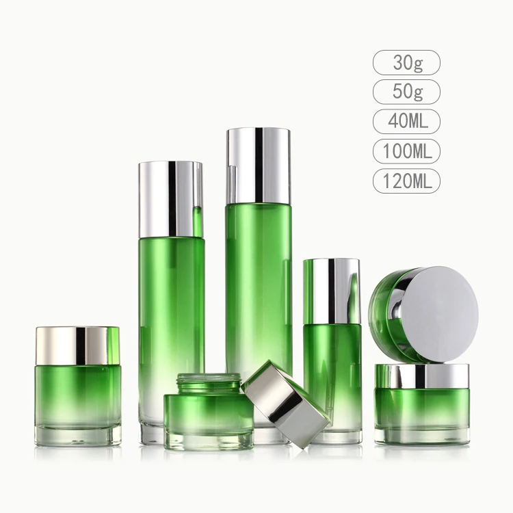 Jx Green Ceramic Glass Lotion Bottles Customized Glass Cream Jars