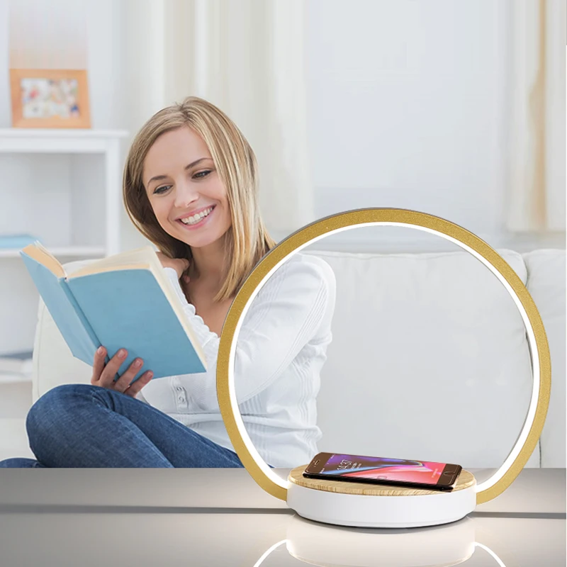 Factory price custom design led wireless phone charging table lamp led light beside table lamp