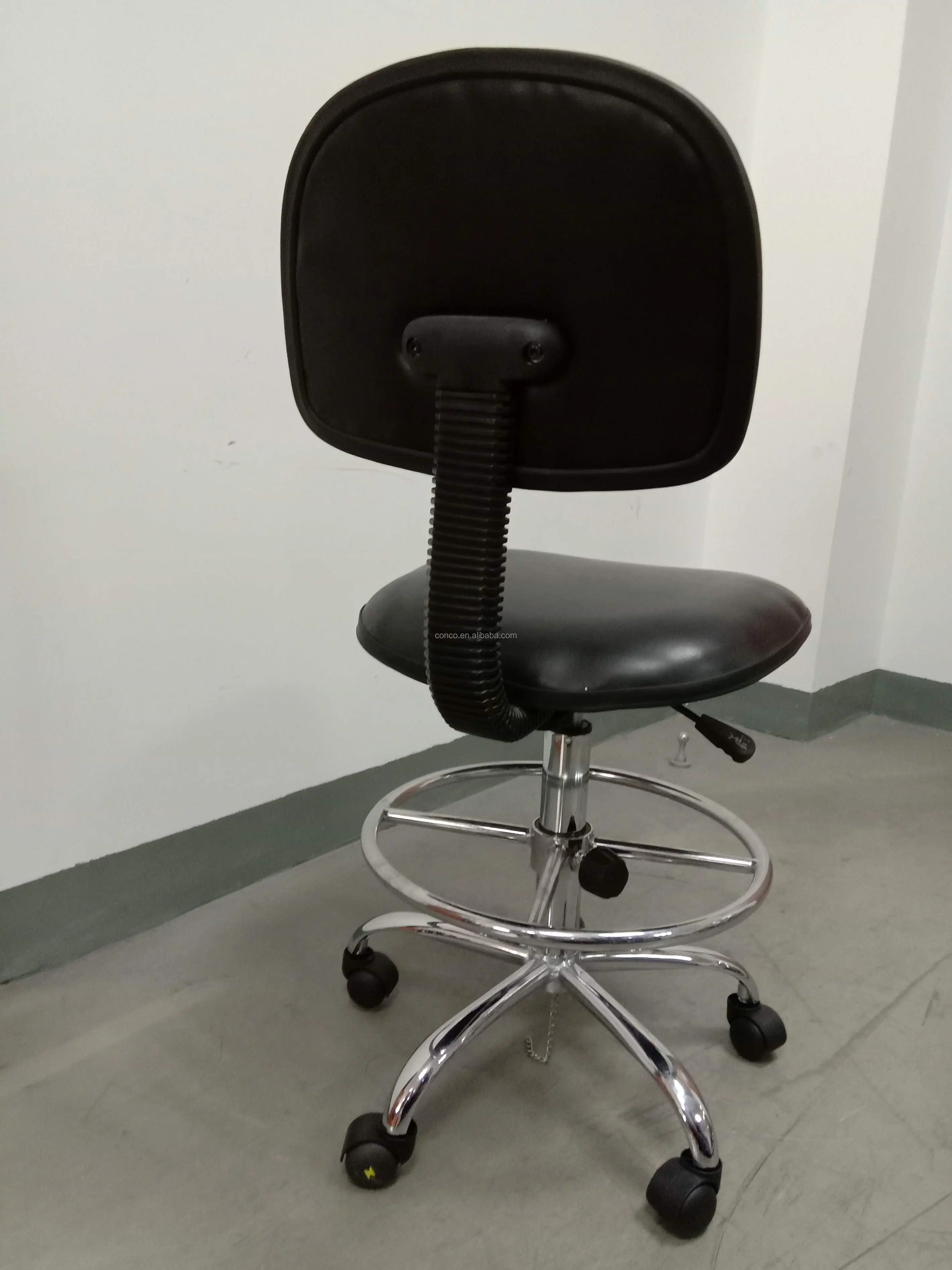 Antistatic Black/blue Pu Leather Esd Chair With Footrest Ring For Electronic Buy Esd