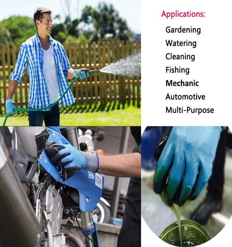 Multipurpose Superior Grip Seamless Nylon Knit Double Dipped Nitrile Natural Latex Rubber Garden Cleaning Waterproof Work Gloves