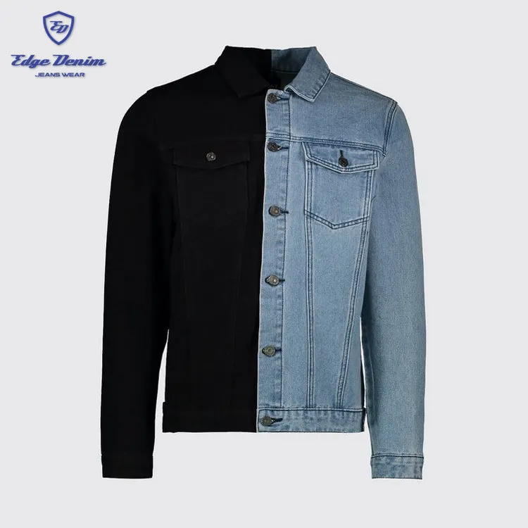 blue and black denim jacket