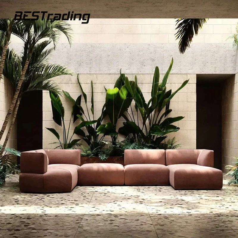 Italian Modern Luxury Lounge Furniture Wedding Hot Pink Leather Modular