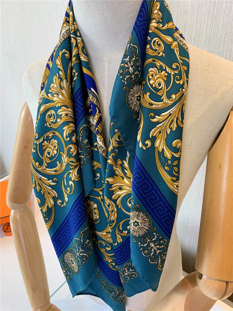 custom wholesale Luxury style 90cm silk square scarf shawls with hand-made high quality printing