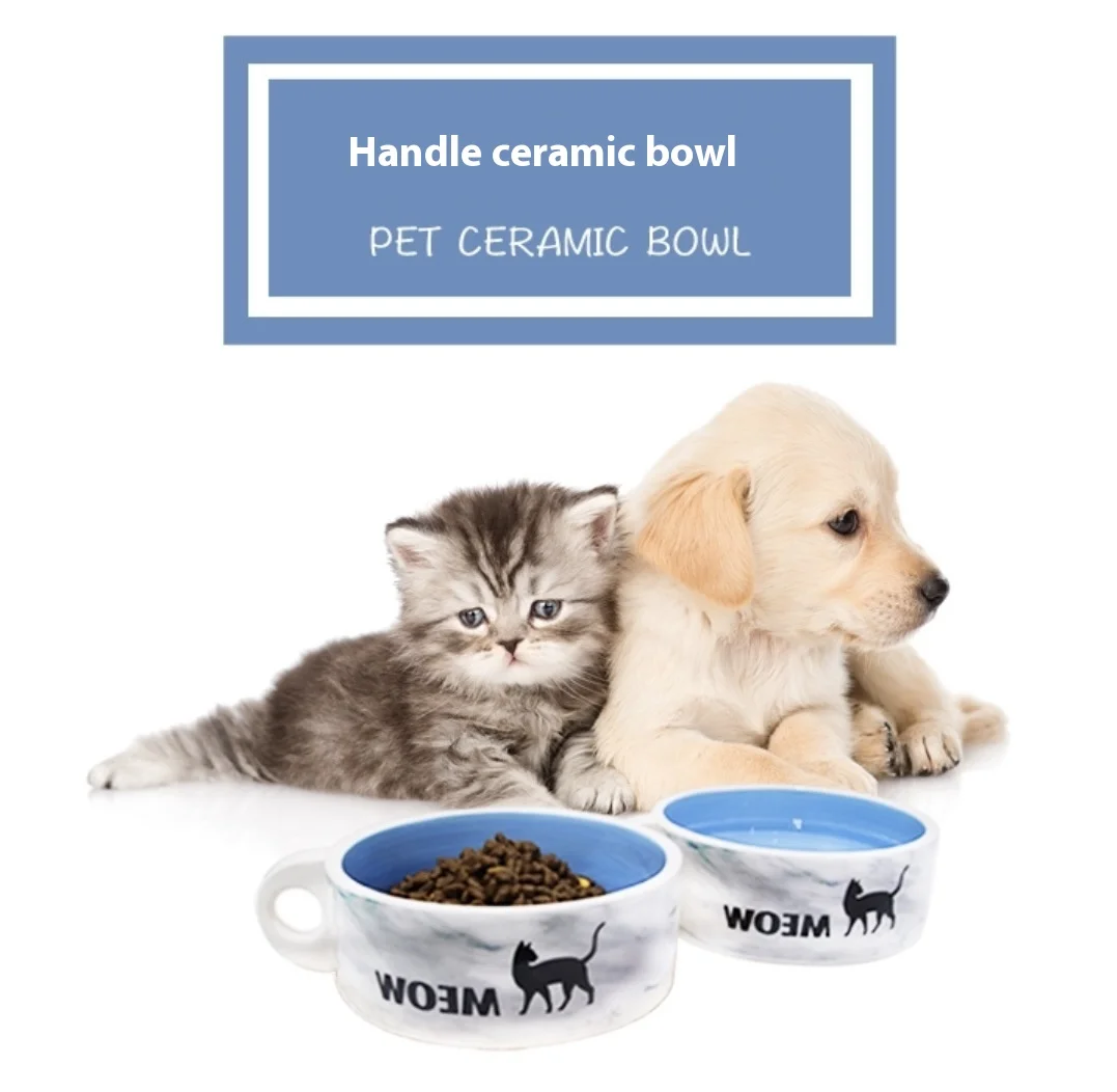 New Design Ceramic Large Diameter Anti-Knock Fashion Eco Friendly Cat Rice Bowl Pet Dog Ceramic Food Water Food Bowl With Handle