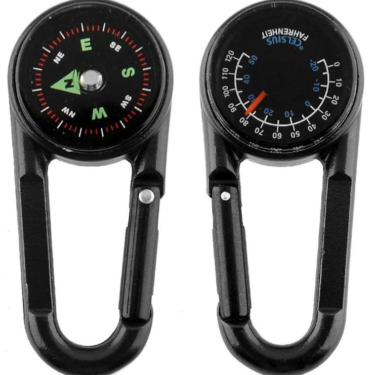 Mini Compass Carabiner Clip 3 In 1 Guiding Thermometer Keyring