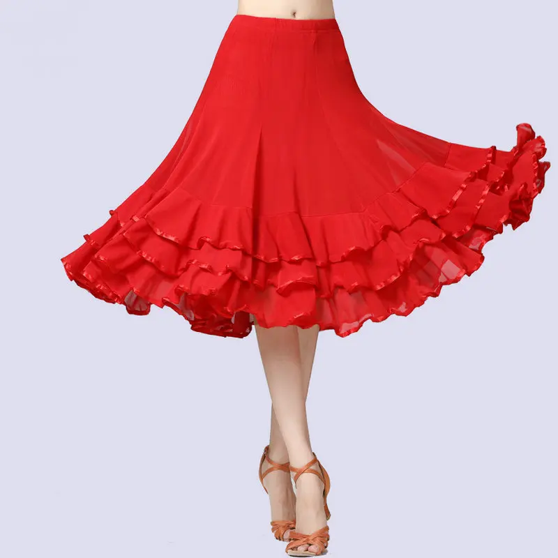  New Designs Ballroom Dance Skirts Women Latin Tango Modern Dancing Skirts Waltz Flamenco Competition Dance Dress