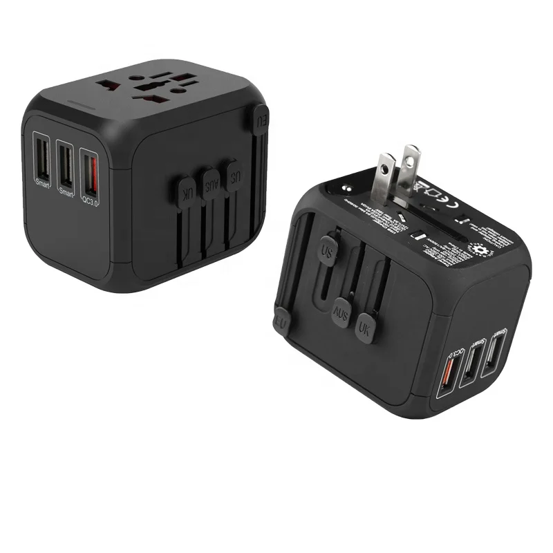 Universal Adapter With 3 Usb Ports Plug Travel Power Socket Converter Outlet All In One