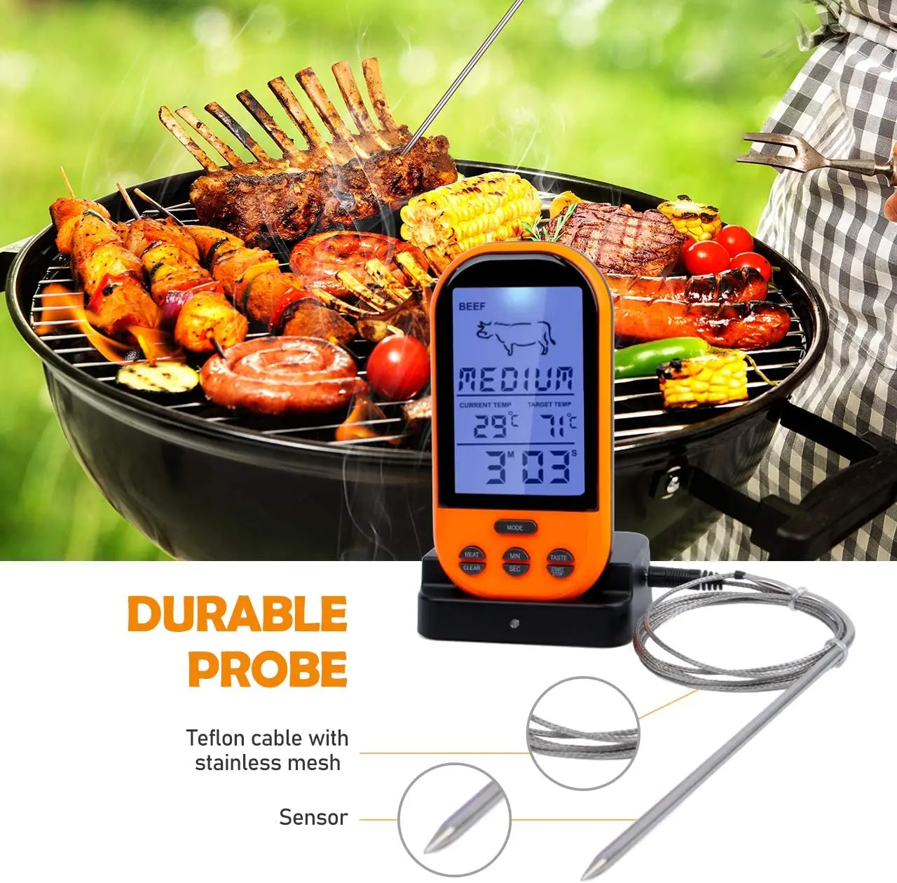 Thermomètre à viande numérique pour la cuisson, 2022 Amélioré écran tactile LCD Grand écran