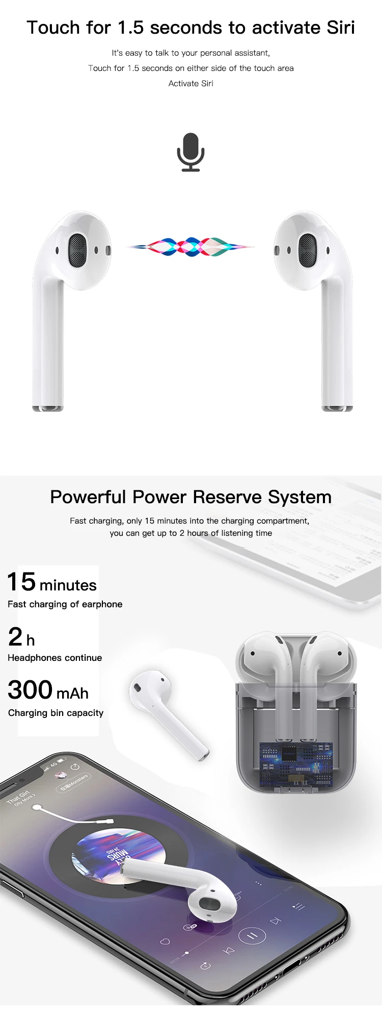 Portable TWS Wireless Bluetooth Headphone S-Pods Bluetooth Earphones With Charging Case Portable Earbuds