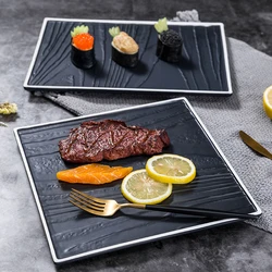 Best 9.75-18.5 inch New black and white line plate Rectangle Round Square Porcelain Dinner Plate Restaurant Dish for Steak