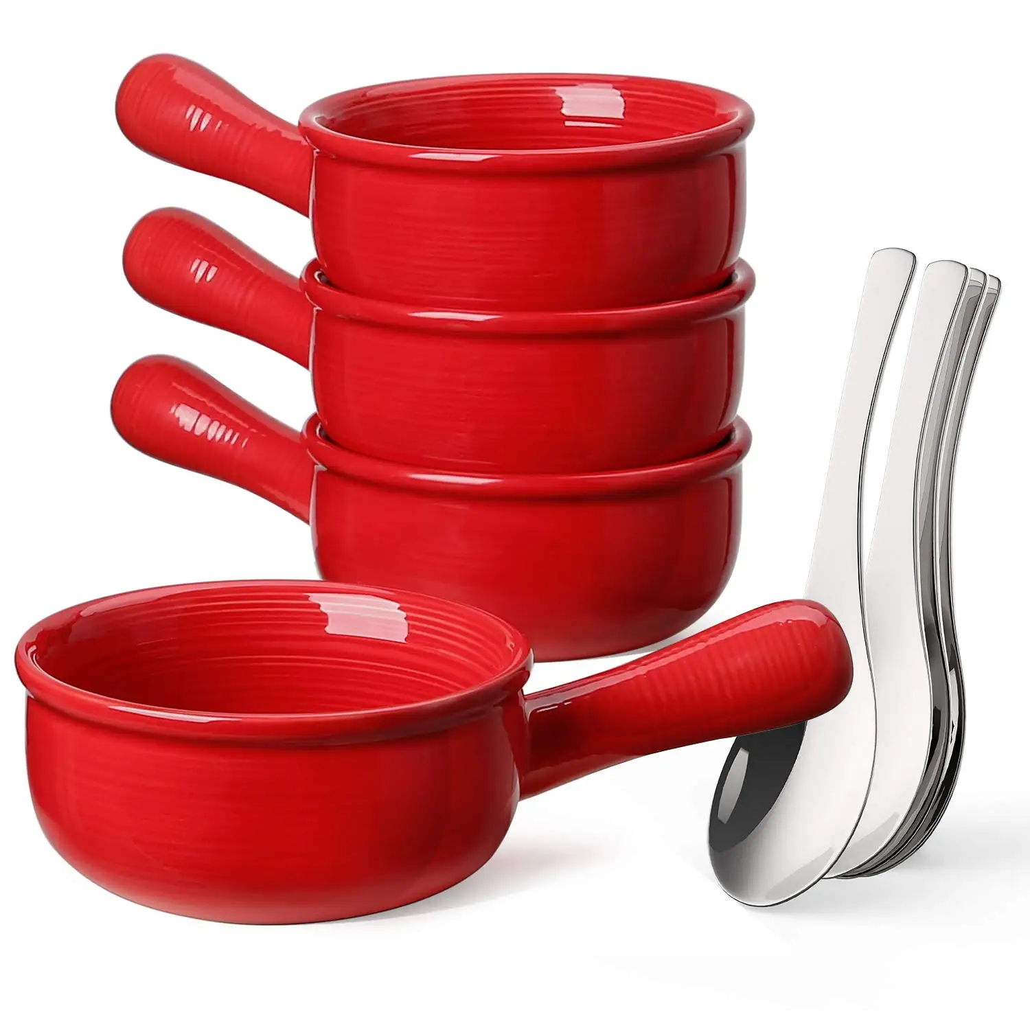 Set 4 Customized 17oz Ceramic Crock Serving Bowls Handle French Onion Soup Cereal Soup Rice Beef Stew Oatmeal Serving Bowls manufacture