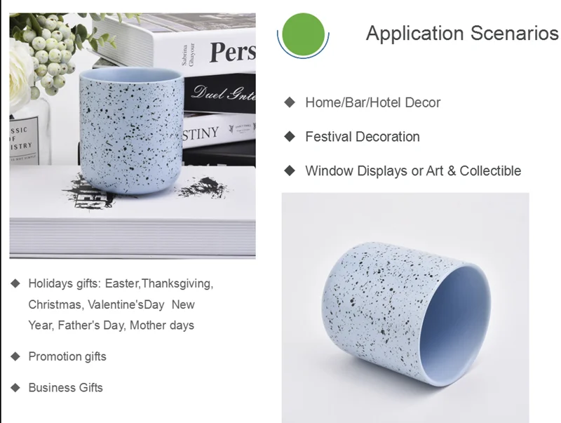 blue dots ceramic candle jars