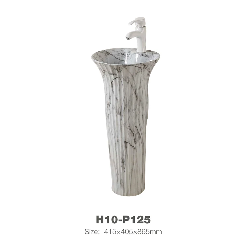Best Quality Ceramic Pedestal Art Wash Basin With White Faucet H10-P125