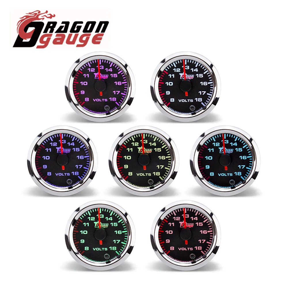 Dragon Gauge Pointer 2 Inch 52mm 7 Led Colors Black Face White Font