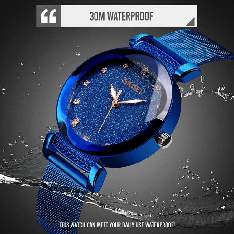 Modern Crystal Watch Quartz Women Wrist Stainless Steel Case Back Watch