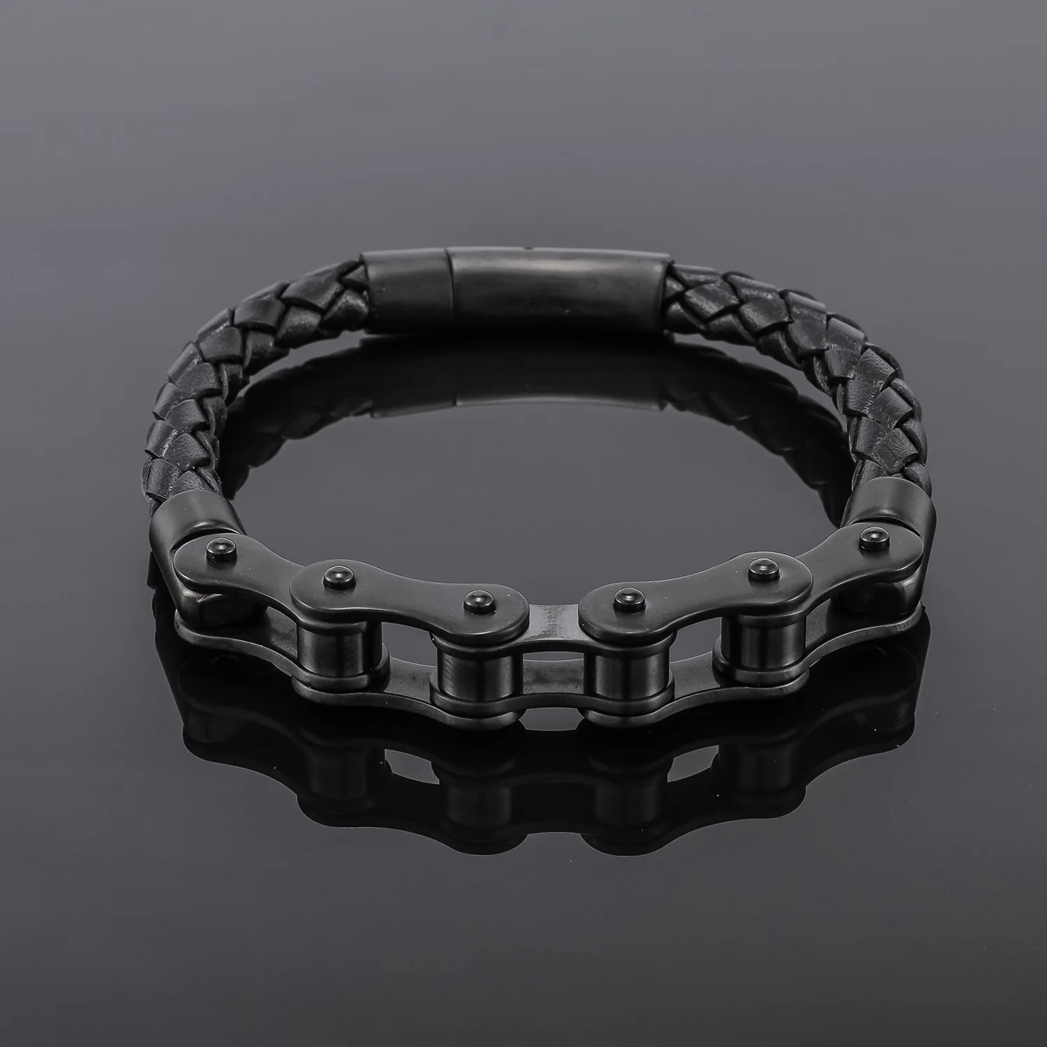 Wholesale Simply Style Men's Stainless Steel Bracelet Fashion Leather Bike Chain