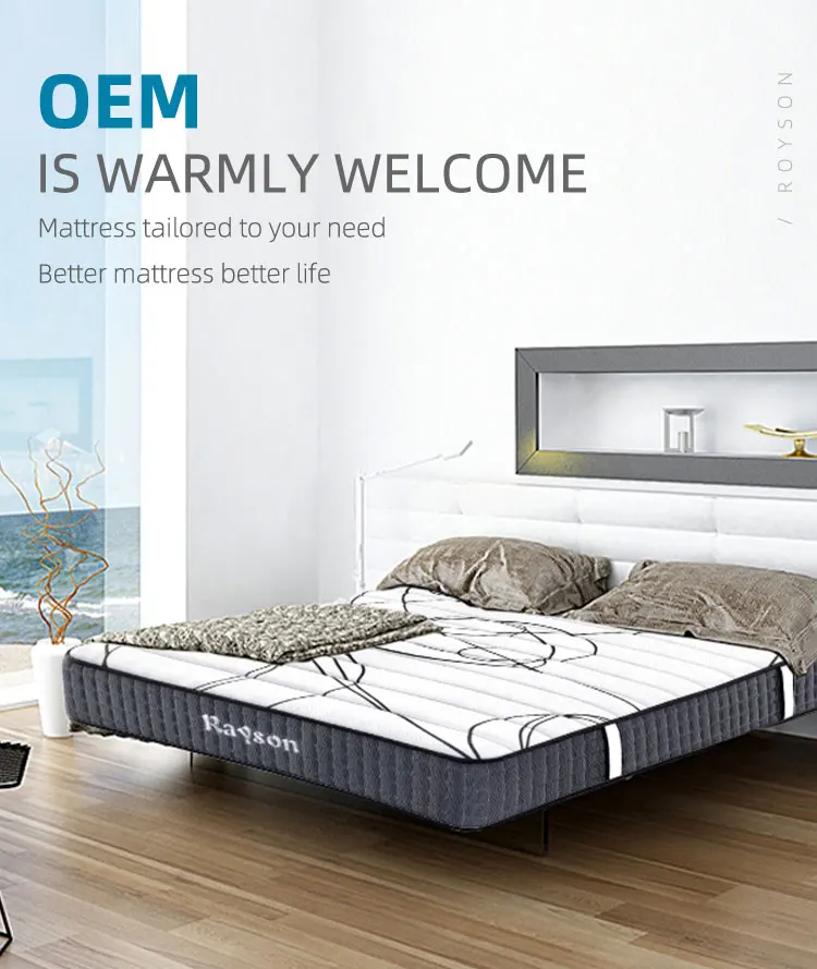 RAYSON or OEM  Pocket Spring Mattress Compressed rolled in a carton packed Grey Color Plush Rolled Pocket Spring Mattress