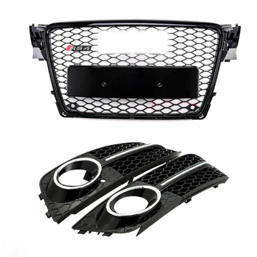 2009-2012 Honeycomb Mesh Grille + Fog light grill for Audi A4  S4 B8 8T RS4 Style