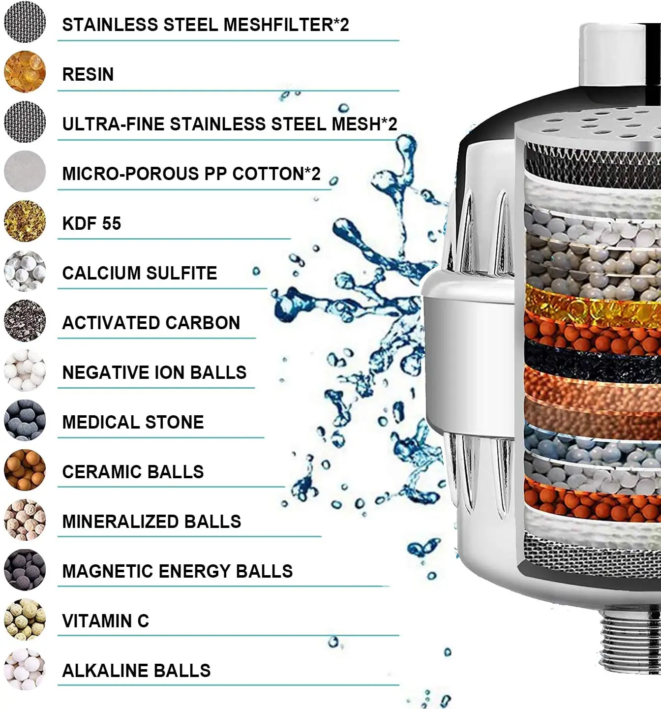 15 Stage Bath Shower Head Filter With Mineral Balls Buy Shower Filtershower Head Filter 