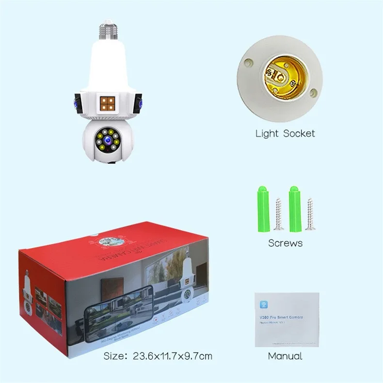 V380pro E27 Wireless Mini Camera Bulb Night Vision Function 3Screen 360 Full-Color 3MP HD Light Camera OEM Real Shenzhen Factory