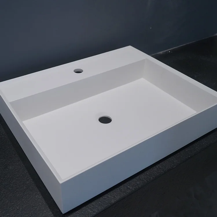 Rectangular Solid Surface Bathroom Countertop Sink in Matte White