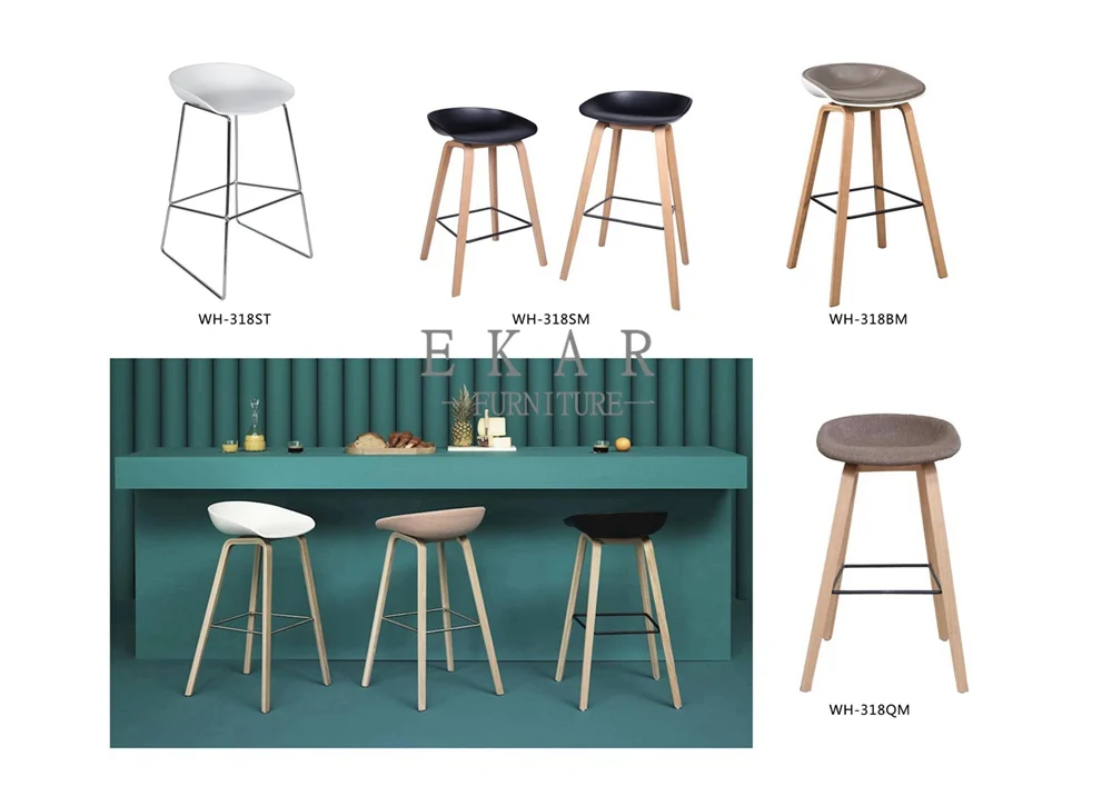 Modern Bar Stool Armless Wooden Leg Upholstered PU Leather Counter Height Stools Bar Chair factory