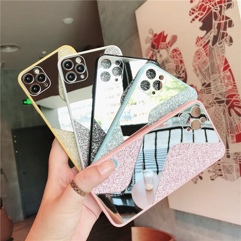 Glitter Bling Sequins Makeup Mirror Mobile Case For Iphone 11 12 Pro