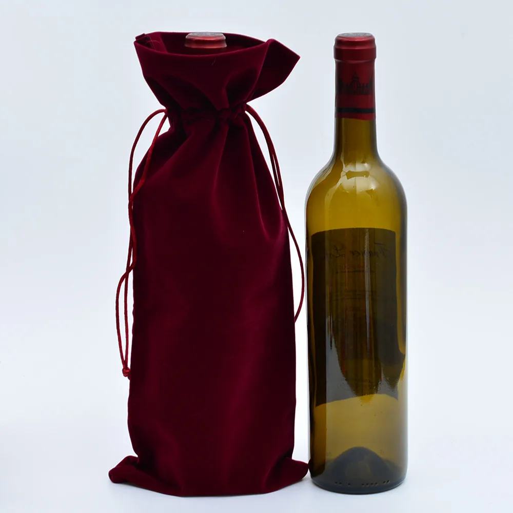 750ml Velvet Wine Bottle Drawstring Bag Ecofriendly Gift Pouches