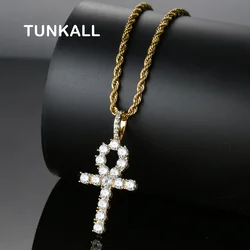 CN019 Hip hop Cuban Chain Brass Anka Cross Pendant Iced Out Cubic Zircon Men Bling Bling Necklaces Rock Jewelry