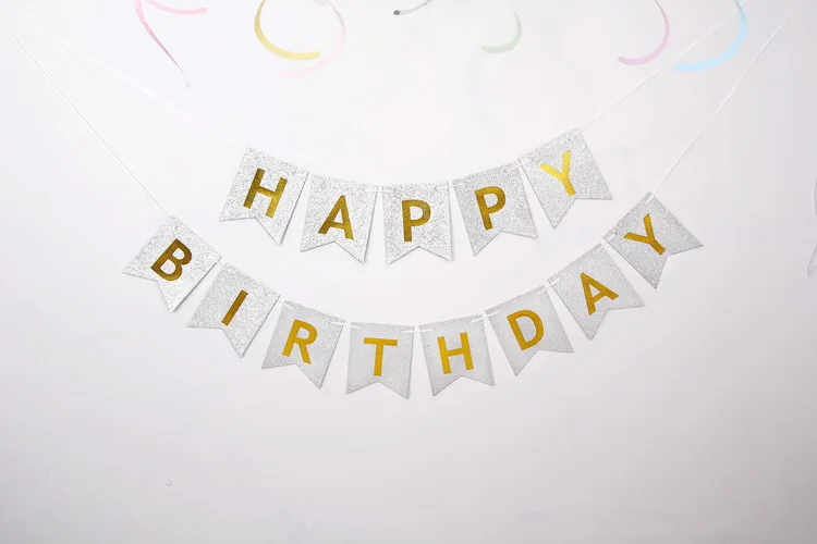 Happy Birthday Glitter Banner Garland Bunting Colorful Powder Banner