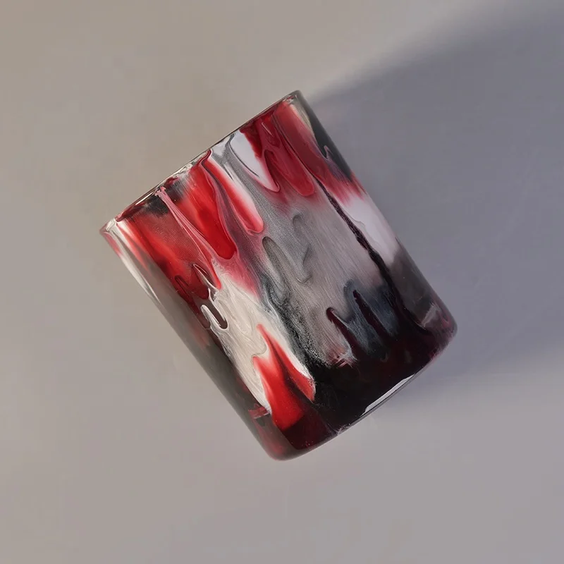 Multi Color Painting Glass Candle Jar For Home Decoration