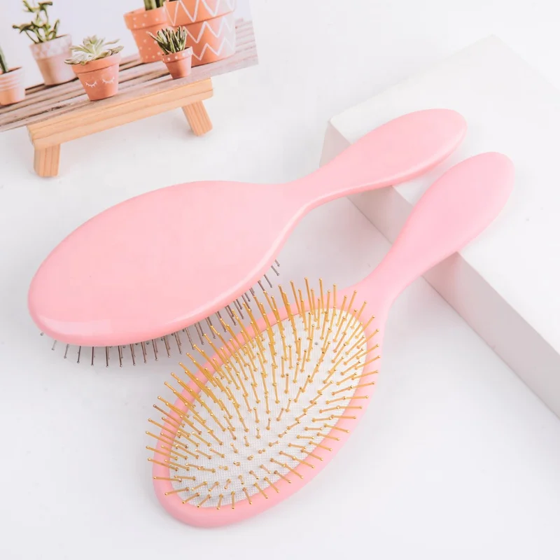 Customized Black Pink Paddle Metal Bristle Hair Brushes Logo Pink Wig