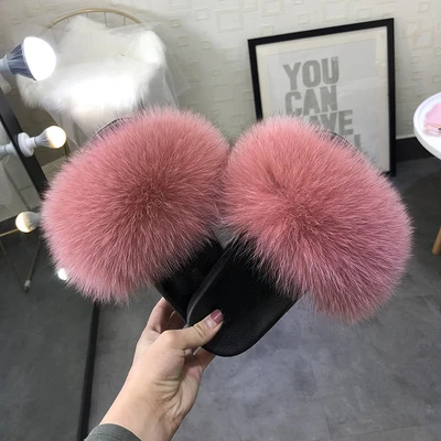 
custom mixed colors plus size sandals soft fox women fur slippers fluffy fur slides 
