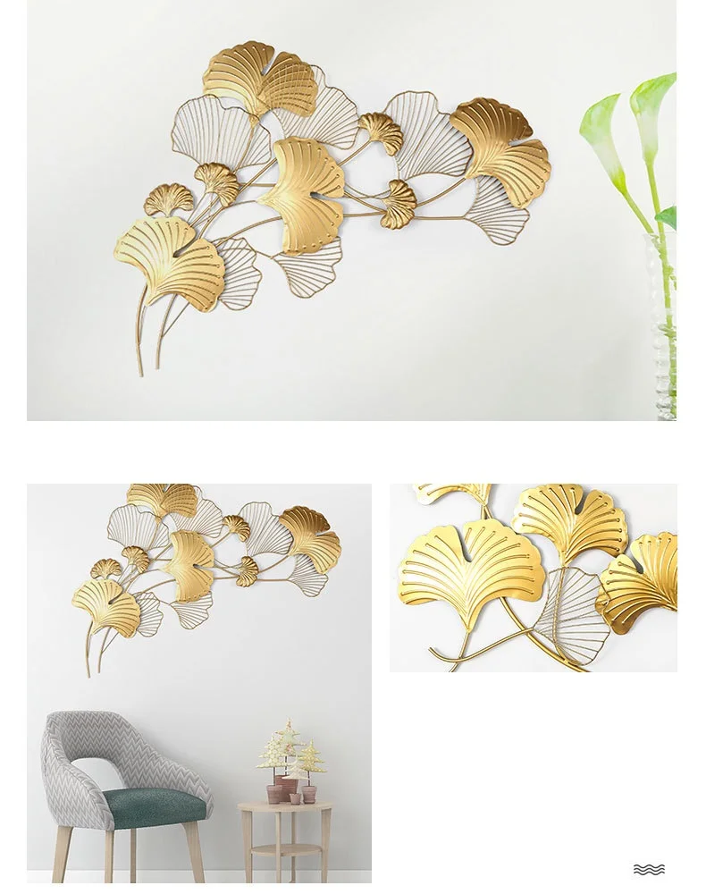 Large Nordic Luxury 3D Metal Iron Ginkgo Home Restaurant Art Decorative Wall