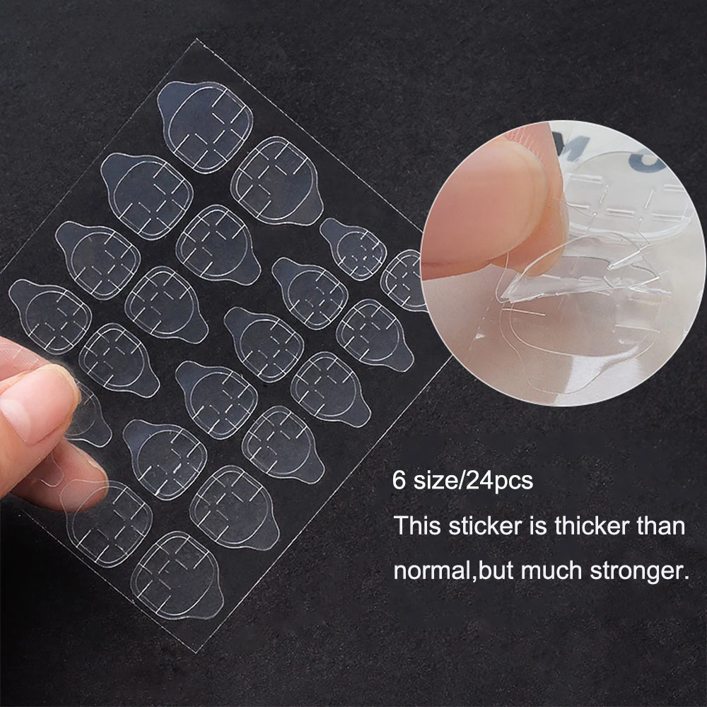 24 Tips Double Sided Transparent Adhesive Nail Glue Sticker For Nail