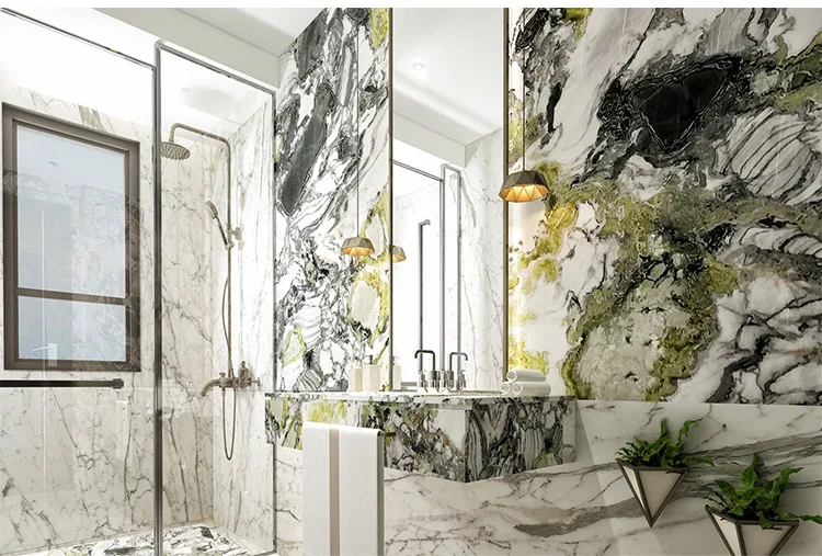 Neoclassical bathroom design China calacatta verde white beauty marble