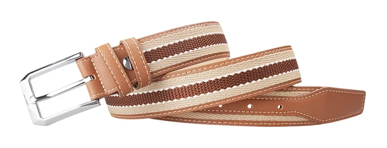 Beige Casual Pin Buckle Golf Leather Canvas Belts for Men