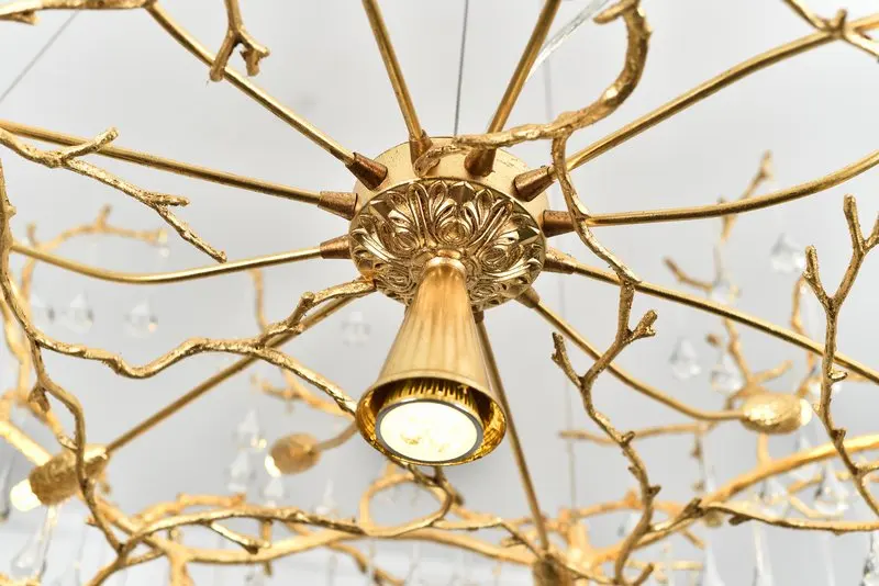 MEEROSEE Wholesale Price Popular Modern Brass Tree Branch Chandelier Clear Crystal Copper Round Hanging Light Fixture MD86196