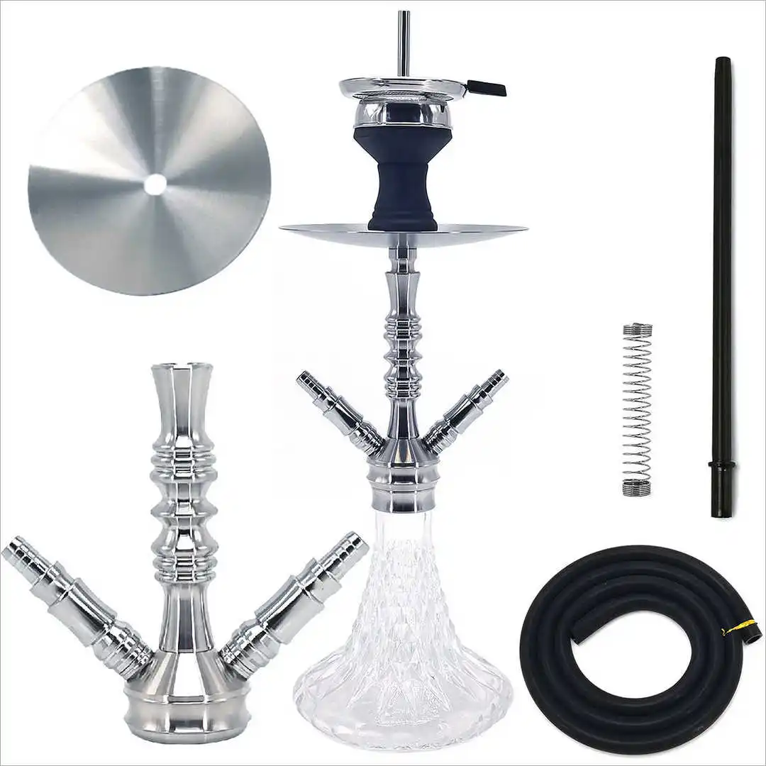 Medium stainless steel hookah set with glass base and accessories Medium stainless steel hookah set with glass base and accessories