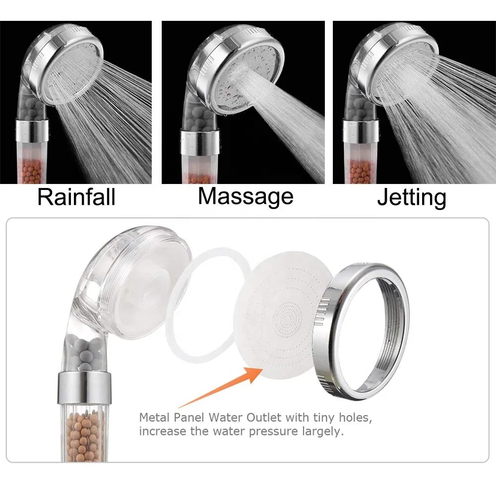 Ionic Shower Head Increase Pressure Water Saving 3 Modes Filtered Boost Refill 