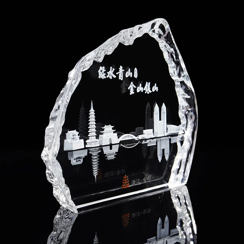 PuJiang High Quality 3D Crystal Clear Photo Frame UV Personalized Business Family Souvenir Wholesale Carved Iceberg Trophy Gift details