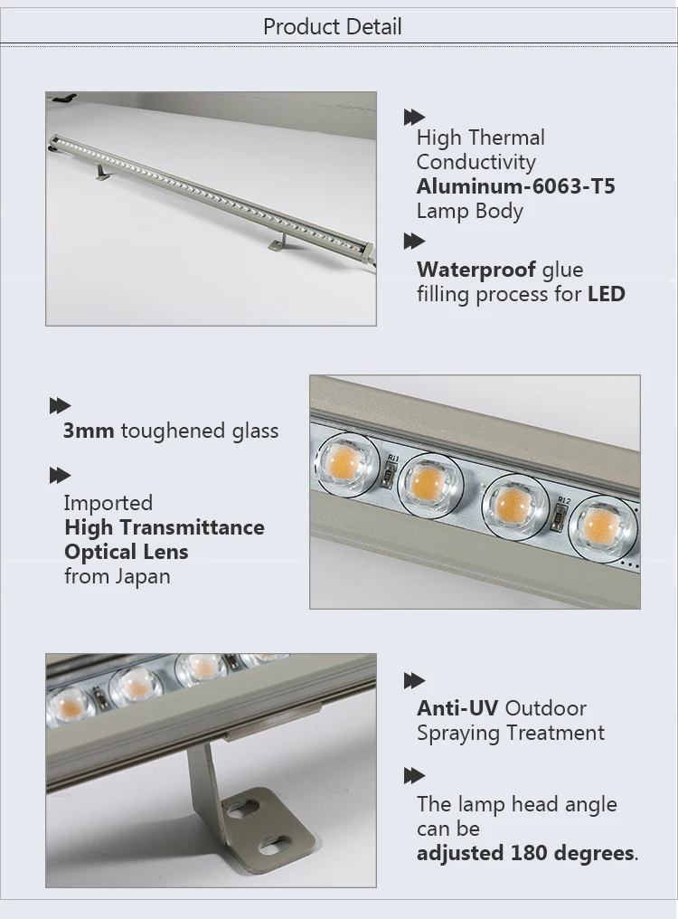 Exterior outdoor waterproof landscape 6w 10w 12w rgbwa ip65 dmx rgb strip bar wall washing lamp led wall washer light
