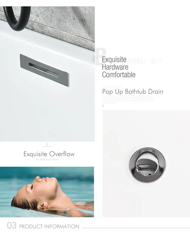 Kamali SP1716 classical designer Golden / Chrome  color legs portable walk spa acrylic deep bathtub