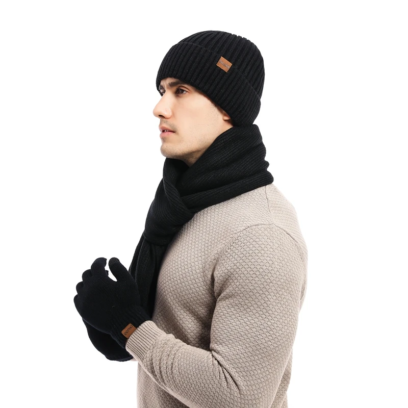 4 Pack Winter Knitted Beanie Hat Scarf Gloves Set Thick Knit Ribbed Beanie Scarves Touchscreen Gloves Set for Men Women 