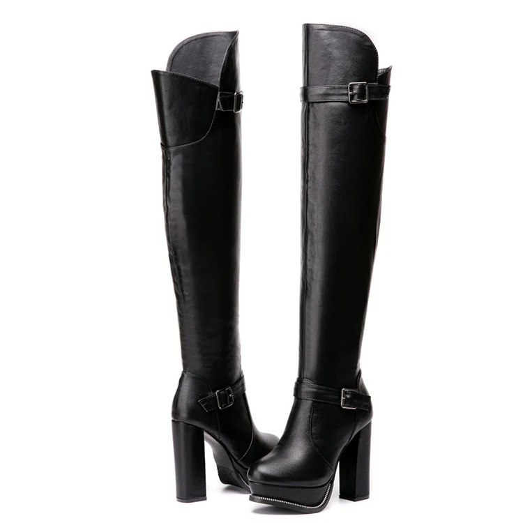 Botas largas para mujeres sobre la rodilla Botas damas Moda de lujo  Invierno Zapatos de piel cálida Plataforma Moda Botas de mujer Slip On  Nueva bota comprar a buen precio — entrega