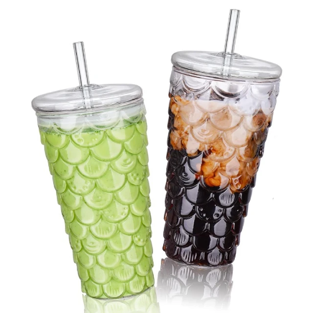 570ML Glass Tumbler Cup with Lid and Straw